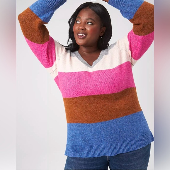 NWT! LANE BRYANT Knit Polyester Blend Fall Stripe Casual Sweater Size 14/16 - Picture 1 of 10